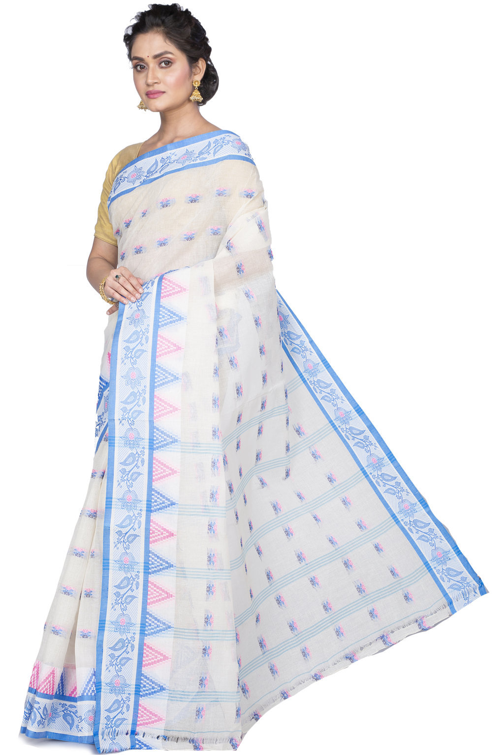 Sky Blue Pure Cotton Alkari Tant Saree (176)